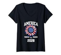 Women's Ron Paul Thomas Massie Election 2028 President American Flag V-Neck T-Shirt