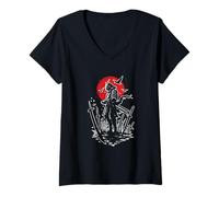 Womens Ronin Rising Sun Samurai Warrior Art V-Neck T-Shirt