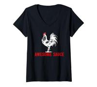Womens Rooster Awesome Sauce Sriracha V-Neck T-Shirt