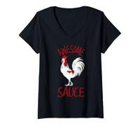 Womens Rooster Awesome Sauce Sriracha V-Neck T-Shirt