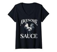 Womens Rooster Awesome Sauce Sriracha V-Neck T-Shirt