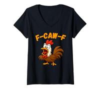 Women's Rooster Chicken Shirt Funny Barnyard Cartoon V-Neck T-Shirt