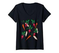 Women's Root Vegetable Illustration Deeply Rooted V-Neck T-Shirt