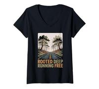 Womens Rooted Deep Running Free Grounded Free Spirit V-Neck T-Shirt