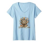 Womens Rooted in Calm - Botanical Mandala Nature Graphic V-Neck T-Shirt