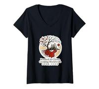 Womens Rooted in China, Growing Worldwide: Stylized Tree Design V-Neck T-Shirt