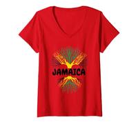 Womens Rooted In Jamaica Women Men Youth Jamaica Roots Jamaica Flag V-Neck T-Shirt