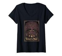 Women's Rooted in Magic Vintage Style Celestial Lunar Phase Tree V-Neck T-Shirt