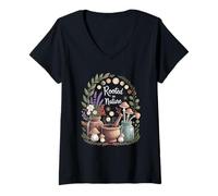 Women's Rooted in Nature Autumn Herbal Witch Moon Magic Witchy V-Neck T-Shirt