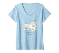 Women's Rooted in Our Heritage Floral Line Art Asian Flowers AAPI V-Neck T-Shirt