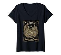 Women's Rooted in The Cosmos Forest Lotus Nature Celestial Moon V-Neck T-Shirt
