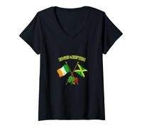 Women's Roots and Rhythm Irish Jamaican Crossed Flags Heritage V-Neck T-Shirt