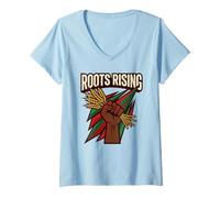 Women's Roots Rising Power Fist Pride Black Liberation Movement V-Neck T-Shirt