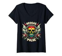 Womens Roots & Soundwave Energy Design - Reggae Vibe Artwork for Mu V-Neck T-Shirt