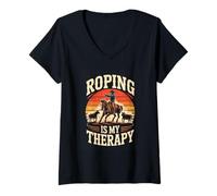 Women's Roping is My Therapy Cowboy Roping Rodeo V-Neck T-Shirt