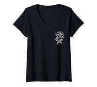 Womens Rose American Traditional Tattoo Flash Design V-Neck T-Shirt