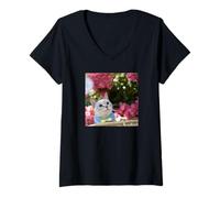 Womens Rose and Siamese Mix Cat Sorara_001 V-Neck T-Shirt