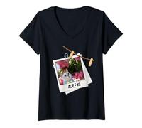 Womens Rose and Siamese Mix Cat Sorara_002 V-Neck T-Shirt