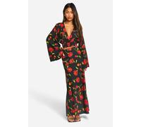 Womens Rose Floral Maxi Skirt - Black - 6, Black