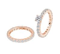 Womens Rose Gold Rings 9K, Vintage Jewelry Rings Stackable 2 Ring Set with Round Shape Moissanite Size S 1/2