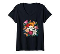 Women's Rose, Lily, and Bird of Paradise Illustration V-Neck T-Shirt