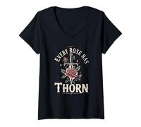 Women's Roses Love Every Rose HAS It's Thorn Funny Roses V-Neck T-Shirt