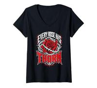 Women's Roses Love Every Rose HAS It's Thorn Funny Roses V-Neck T-Shirt