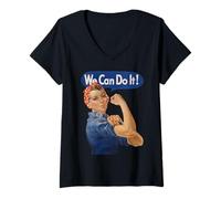 Women's Rosie The Riveter We Can Do It Feminist Retro V-Neck T-Shirt