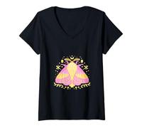 Womens Rosy Pink Yellow Maple Moth Bug Butterfly PixelArt for Women V-Neck T-Shirt