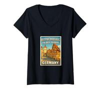 Womens Rothenburg ob der Tauber Germany Vintage Travel Art Graphic V-Neck T-Shirt