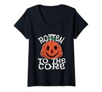 Womens Rotten Pumpkin Horror - Creepy Jack O’ Lantern V-Neck T-Shirt