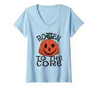 Womens Rotten Pumpkin Horror - Creepy Jack O’ Lantern V-Neck T-Shirt