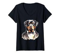 Womens Rottweiler Dog in Tuxedo V-Neck T-Shirt