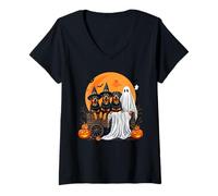Womens Rottweiler Ghost Halloween Dog Lovers Men Women Kids V-Neck T-Shirt
