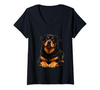 Women's Rottweiler Portrait Dog Artwork V-Neck T-Shirt