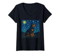 Womens Rottweiler Van Gogh Starry Night Cool Art V-Neck T-Shirt