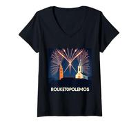 Womens Rouketopolemos Chios Greek Easter Firework Battle Tradition V-Neck T-Shirt
