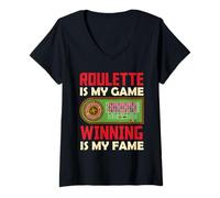 Womens ROULETTE IS MY GAME WINNING IS MY FAME Funny Roulette V-Neck T-Shirt