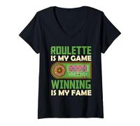 Womens ROULETTE IS MY GAME WINNING IS MY FAME Funny Roulette V-Neck T-Shirt