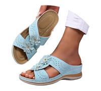 Women's Round Head Thick Bottom Hollow Out Wear Clip Toe Thick Bottom Slope Heel Slippers Slippers with Grippers for Women (Sky Blue, 6)