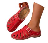 Women's Round Head Thick Bottom Hollow Out Wear Clip Toe Thick Bottom Slope Heel Slippers Womens Furry Slippers (Red, 7.5)