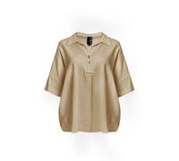 Women's Round Hem Mixed Linen Shirt Mat Fashion Beige S