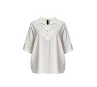 Women's Round Hem Mixed Linen Shirt Mat Fashion Blanc S