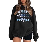 Women's Round Neck Bow Hoodie, Stylish Pullover Sweatshirt Clothes Girls, black, M