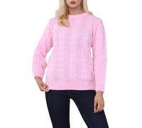 Womens Round Neck Chunky Cable Thick Knit Sweater Pullover Jumper Ladies Long Sleeve Chain Link Knitted Jumper Baby Pink