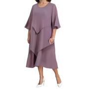 Women's Round Neck Elegant Chiffon Short Sleeve Patchwork Dresses Formal Occasion Mom Wedding Party Dresses for Wedding Mother of The Bride (Purple #1,L)