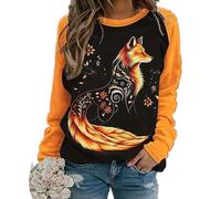 Women's Round Neck Long Sleeve Tops Animal Fox Print Jumper 3D Fox Graphic Pullover Sweatshirt Casual Loose Tops