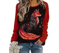 Women's Round Neck Long Sleeve Tops Animal Fox Print Jumper 3D Fox Graphic Pullover Sweatshirt Casual Loose Tops