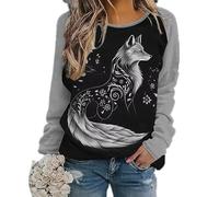 Women's Round Neck Long Sleeve Tops Animal Fox Print Jumper 3D Fox Graphic Pullover Sweatshirt Casual Loose Tops
