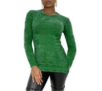Women's Round Neck Mohair Soft Fluffy Long Sleeve Warm Winter Jumper - Cream - Black - Teal - Wine - Blue- Mustard - One Size Fits 8-14 (Dark Green)